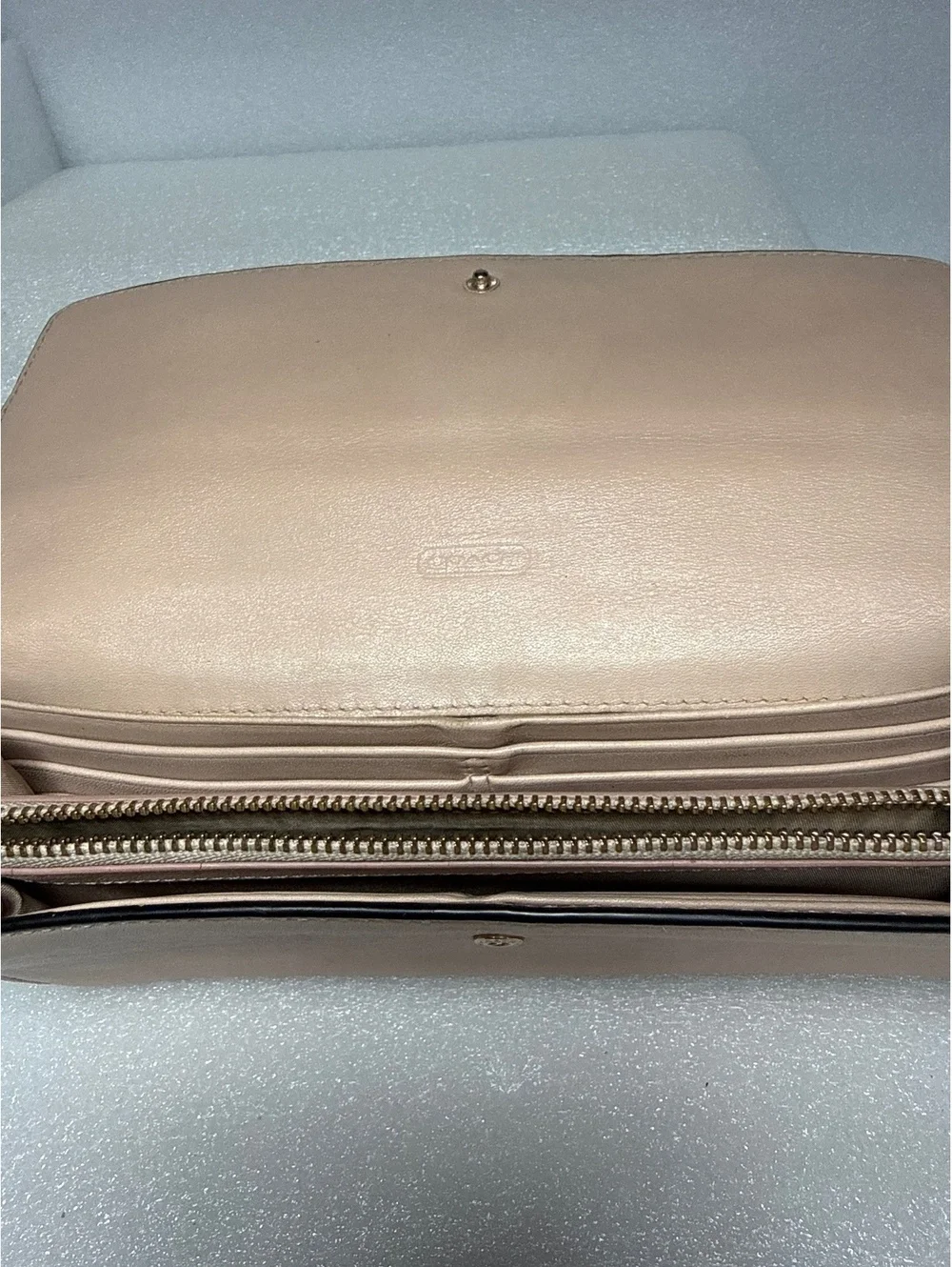 Coach Snakeskin Print Leather Flap Wallet Nude Beige Long Continental Wallet